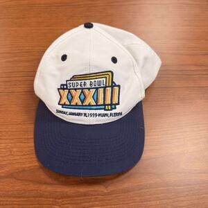 Vintage NFL Super Bowl XXXIII Logo 7 Snapback Cap Hat White Navy Vtg